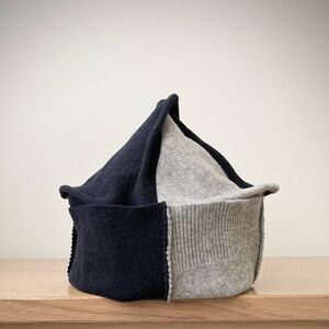joodito 100% wool boro sweater hat boho patchwork bucket beanie cap black gray